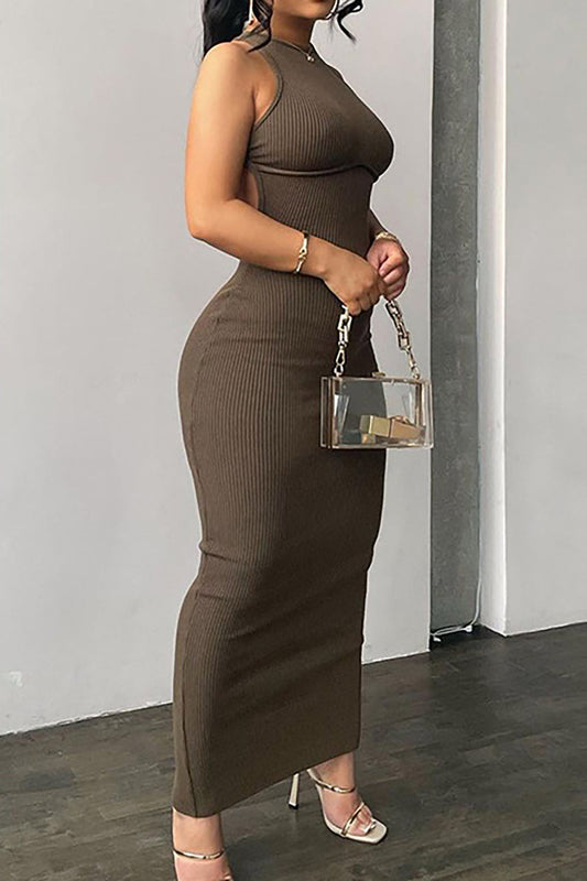 Cross Backless Slit Midi Dress