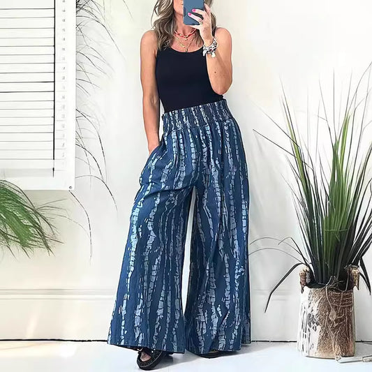 Printed Wide-Leg Pants Casual Pants Trousers