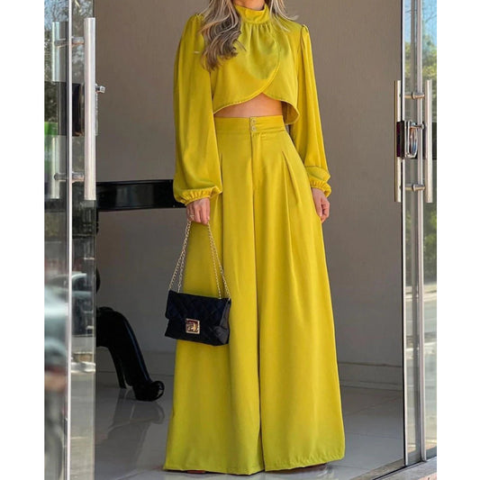 Irregular Top High Waist Wide Leg Pants Suit Summer