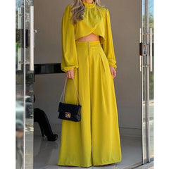 Irregular Top High Waist Wide Leg Pants Suit Summer