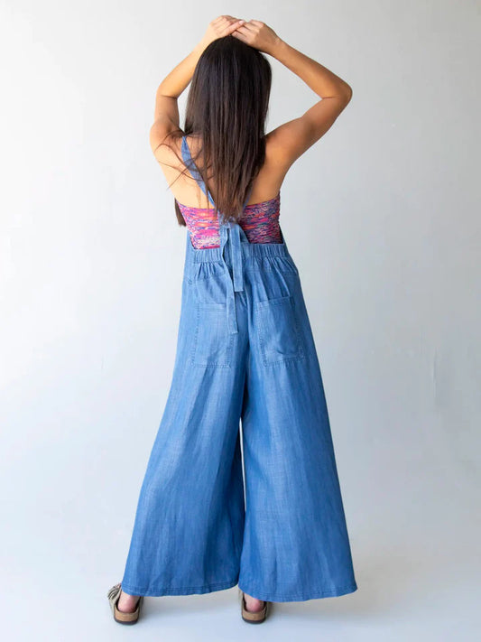 2024New Women's Loose Casual Denim Suspender Pants