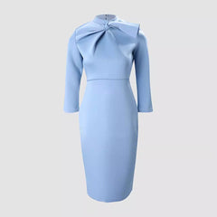 Neckline Lace-up Design Three-Quarter Sleeve Slim-Fit Dress