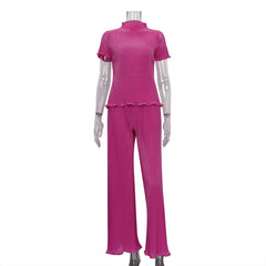 LeisureTT-shirt and High Waist Pleated Pants Suit