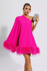 Ailani Pink Feather Trim One Shoulder Mini Dress