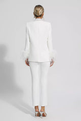 Angel White Feather Trim Diamond Blazer Set