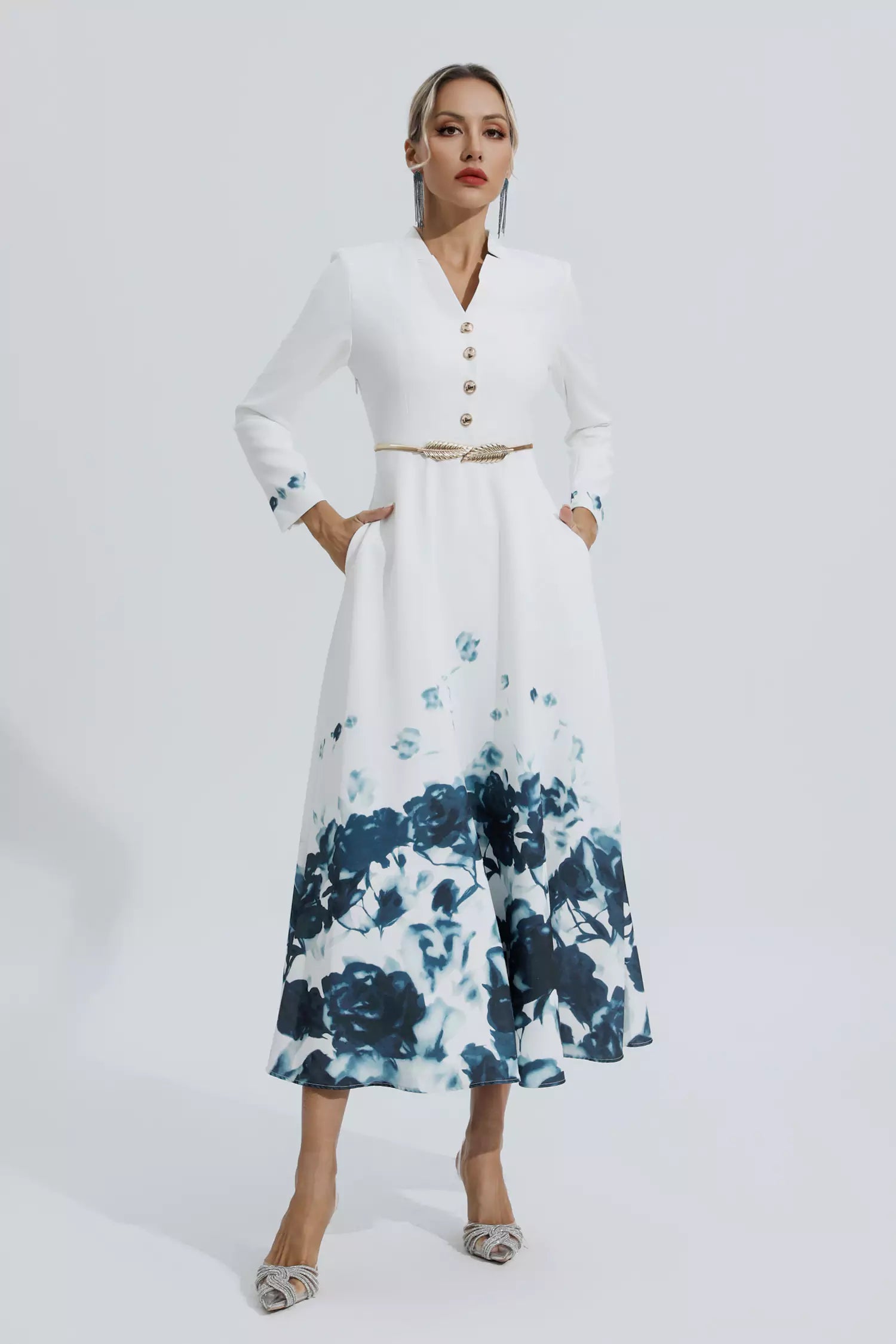 Angie White Printed Floral Maxi Dress