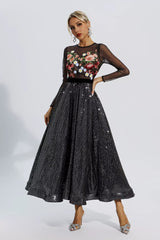 Antonella Black Floral Embroidery Maxi Dress