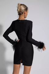 Aspen Black Feather Bodycon Mini Dress