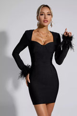 Aspen Black Feather Bodycon Mini Dress