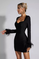 Aspen Black Feather Bodycon Mini Dress