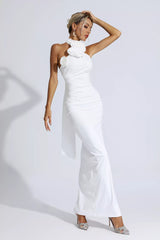 Aylin White Floral Ruched Halter Maxi Dress