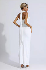 Aylin White Floral Ruched Halter Maxi Dress