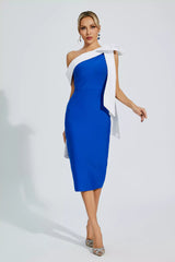 Braelyn Blue Bow One Shoulder Bandage Dress