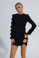 Briar Black Asymmetric Cutout Bow Mini Dress