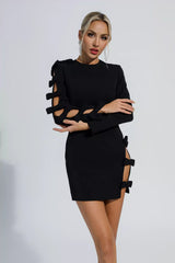 Briar Black Asymmetric Cutout Bow Mini Dress