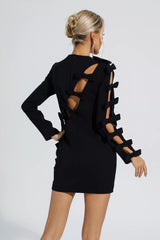 Briar Black Asymmetric Cutout Bow Mini Dress