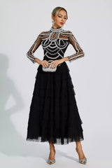 Cadence Black Beading Maxi Evening Dress