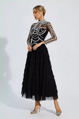 Cadence Black Beading Maxi Evening Dress