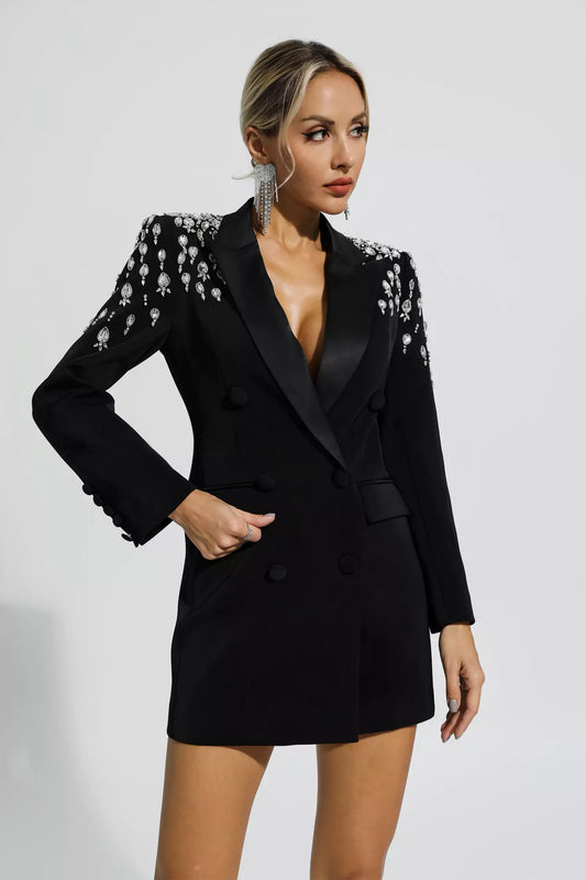 Capri Black Diamond Embellishment Blazer Dress