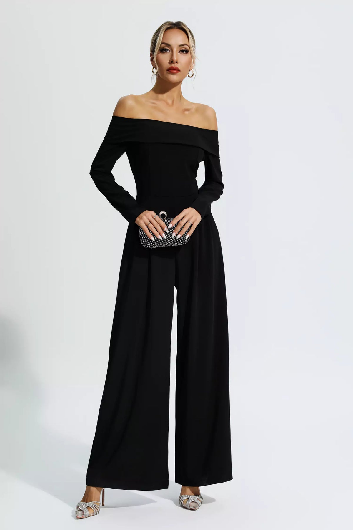 Cassidy Black Off Shoulder Drape Jumpsuit