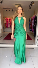 Chic Green Pleated Sleeveless Maxi Dress