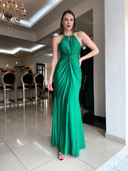 Chic Green Pleated Sleeveless Maxi Dress