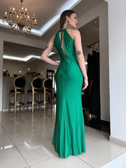 Chic Green Pleated Sleeveless Maxi Dress