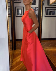 Tangerine Elegant Solid Evening Maxi Dress