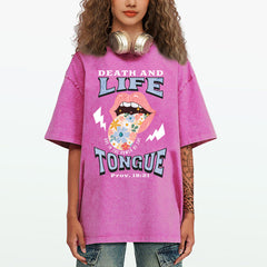 Death And Life Tongue Christian Washed T-Shirt