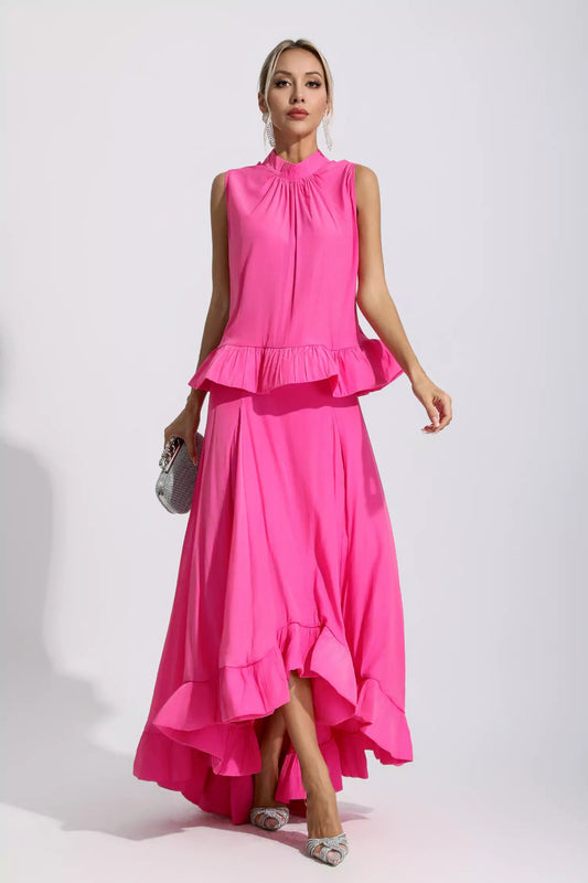 Elaine Pink Sleeveless Ruffle Mermaid Set