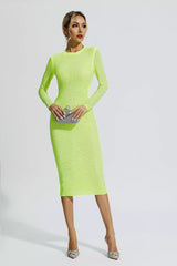 Elle Fluorescent Green Crystal Midi Dress