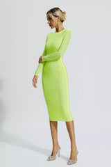 Elle Fluorescent Green Crystal Midi Dress