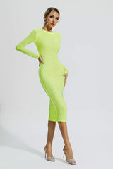 Elle Fluorescent Green Crystal Midi Dress