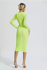 Elle Fluorescent Green Crystal Midi Dress