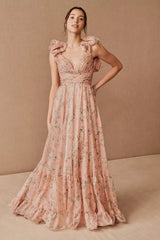 ZimmermaN Floral V-Neck Cut-Out Backless Ruffle Hem Maxi Dress Pink