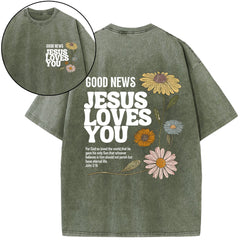 Good News Jesus Love You Christian Washed T-Shirt