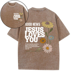 Good News Jesus Love You Christian Washed T-Shirt