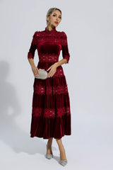 Henley Wine Red Cut Out Long Sleeve Dress