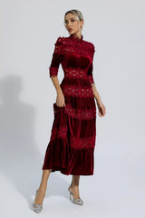 Henley Wine Red Cut Out Long Sleeve Dress