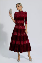 Henley Wine Red Cut Out Long Sleeve Dress