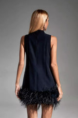 Hope Black Feather Mini Dress