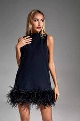 Hope Black Feather Mini Dress