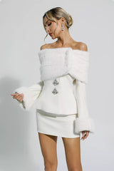 Irene White Furry Coat Set