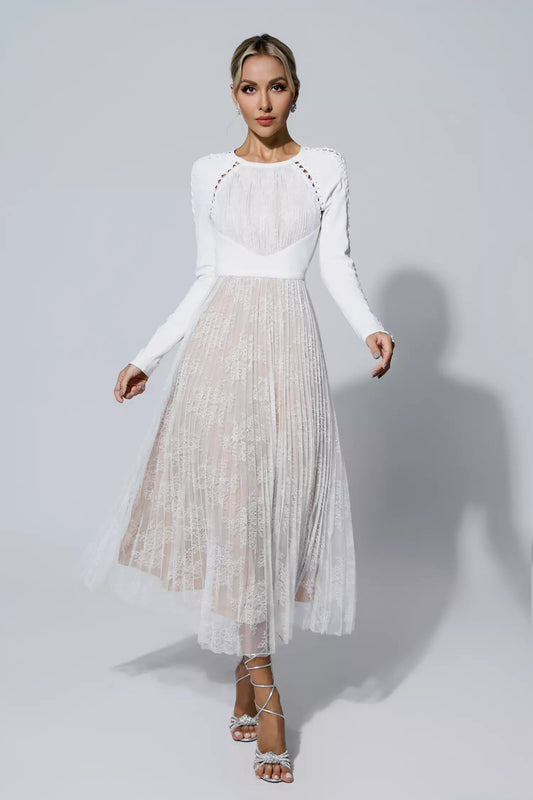 Itzel White Lace Long Sleeve Maxi Dress