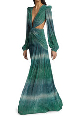 Gradient Lantern Sleeve V-Neck Waistless Maxi Dress