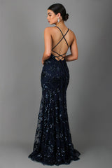 Sequin V-Neck Backless Maxi Dress