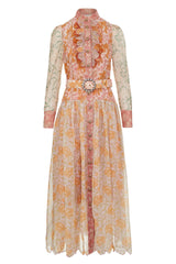 ZimmermaN Floral Splicing Long Sleeve Midi Dress With Belt