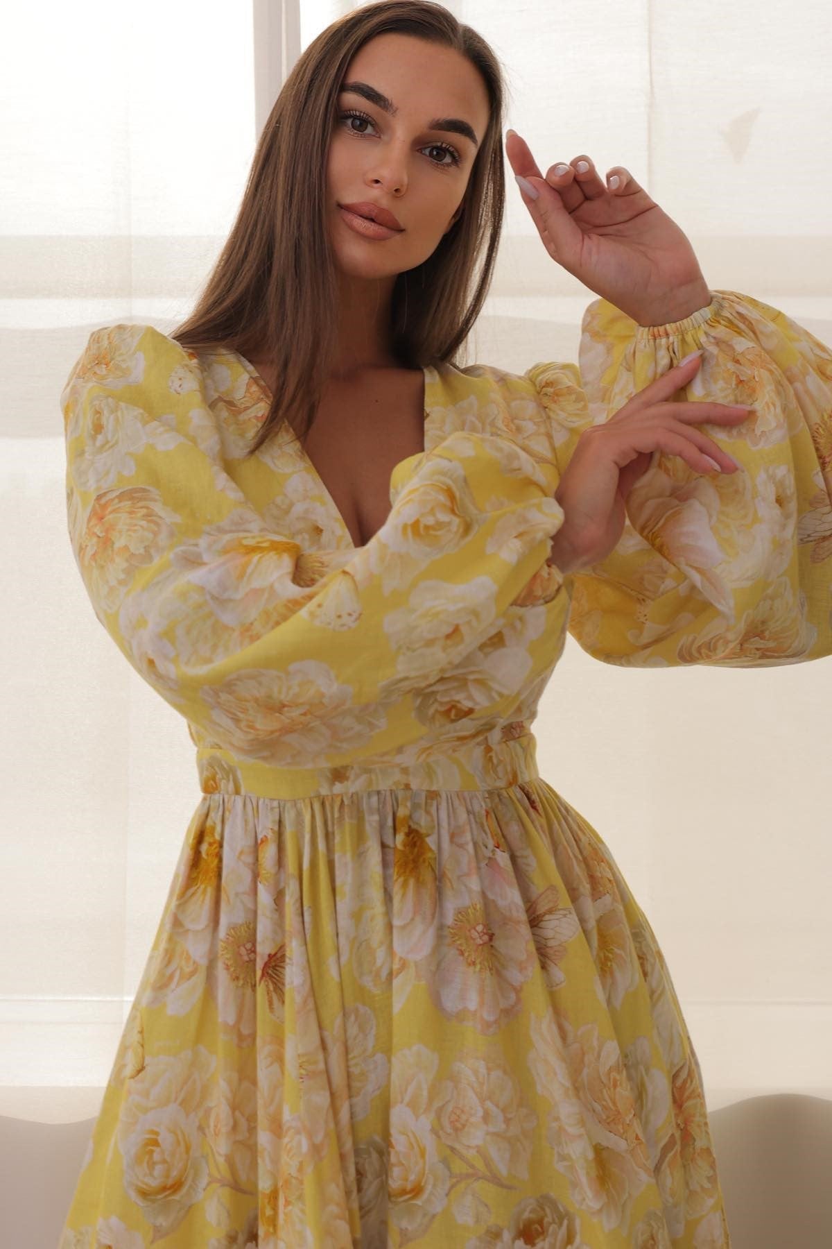 ZimmermaN Floral V-Neck Long Sleeve Midi Dress