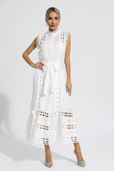 Kennedi White Sleeveless Hollow Maxi Dress