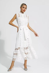 Kennedi White Sleeveless Hollow Maxi Dress